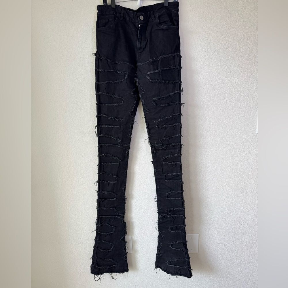 Guapi Stacker Distressed Fringed Denim Jeans‎ Black Men’s Sz 34X48 Grunge Punk